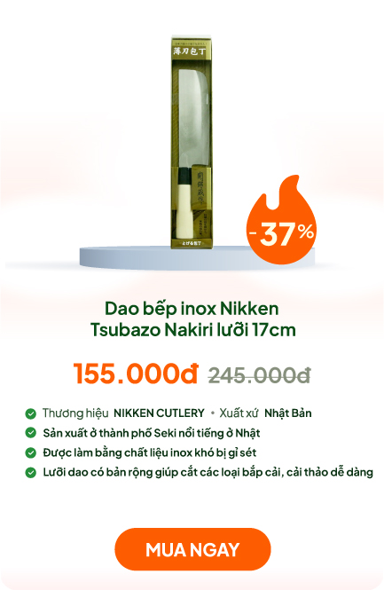 Dao bếp inox Nhật Bản Nikken Tsubazo Nakiri lưỡi 17cm, cán gỗ